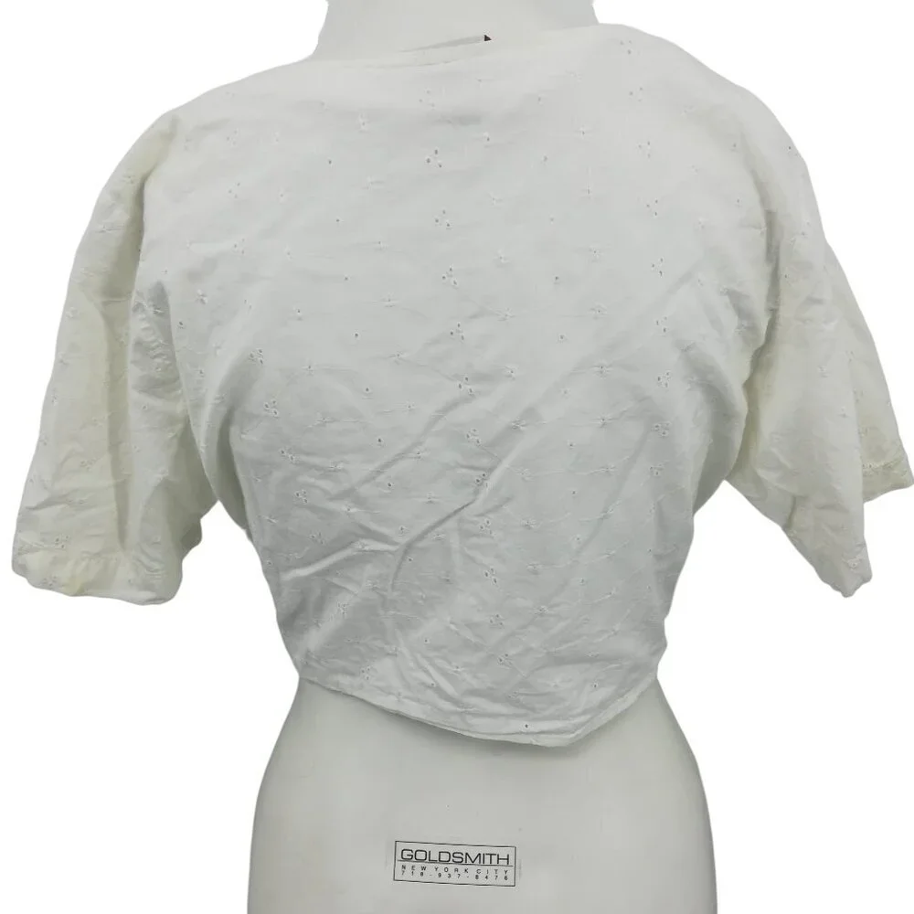 Vintage Stefano Cropped Eyelet Lace Tie Front Short Sleeve Blouse Size M Top 90s - Picture 5 of 11